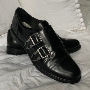Kelsi Dagger Brooklyn Black Leather Monk Strap Loafers